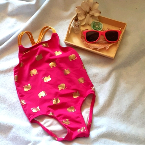 2T Pink & Gold Elephant One Piece Swimsuit - Picture 1 of 4